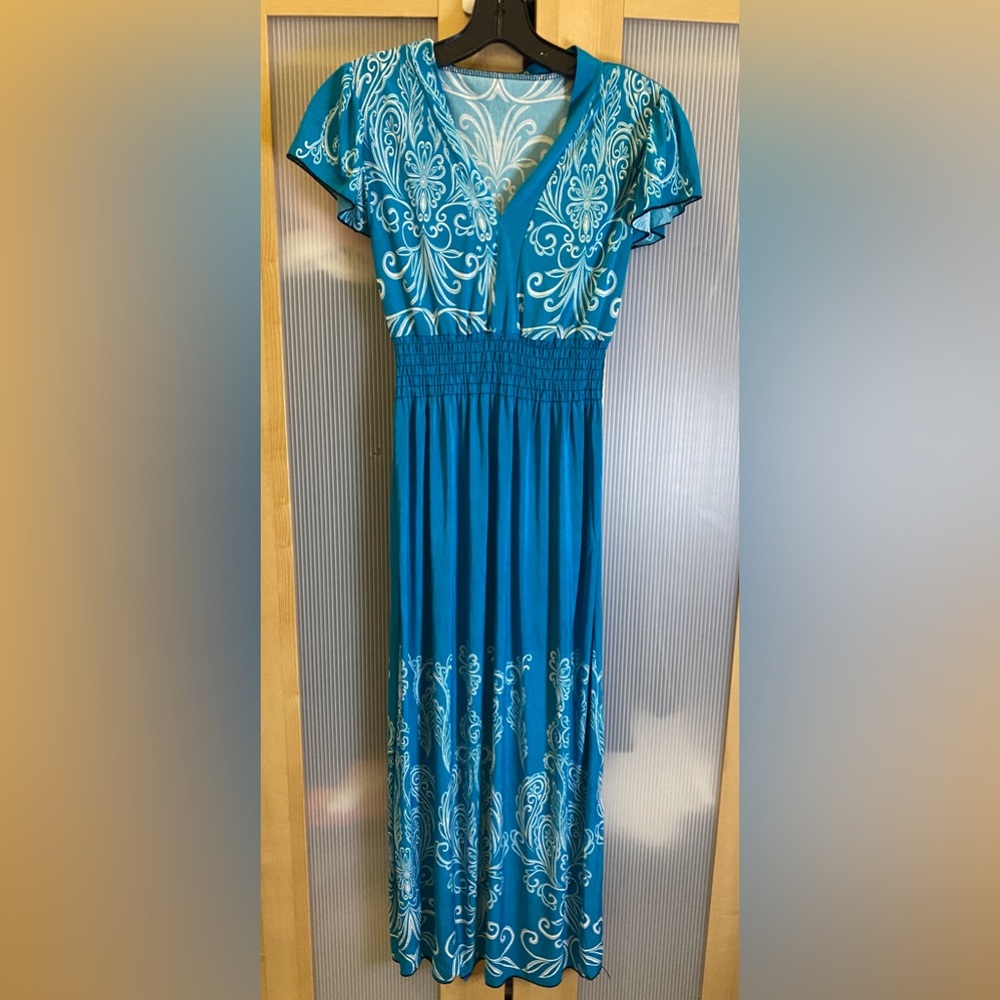 Hawaiian midi dress in blue color Size medium
